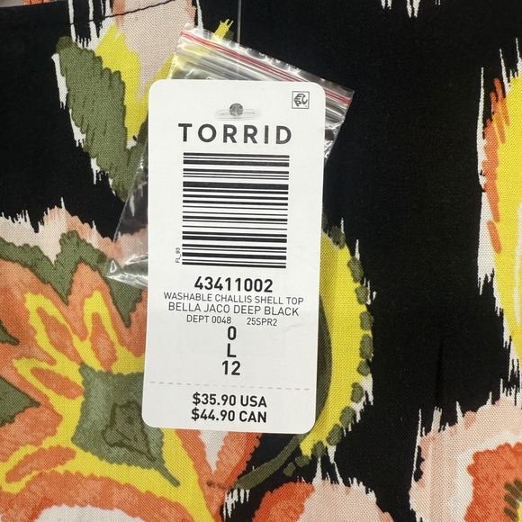 Torrid Shell Tank Top Womens 0 (Large) Black Floral Ikat Print Sleeveless NWT - Picture 4 of 6